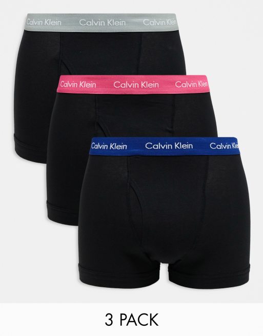 Calvin Klein - Set van 3 boxershorts van vochtafvoerend stretchkatoen in zwart met gekleurde tailleband