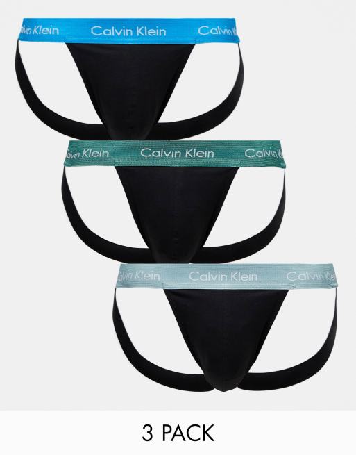 Calvin Klein - Set van 3 jockstraps van katoenstretch in zwart met gekleurde taillebanden
