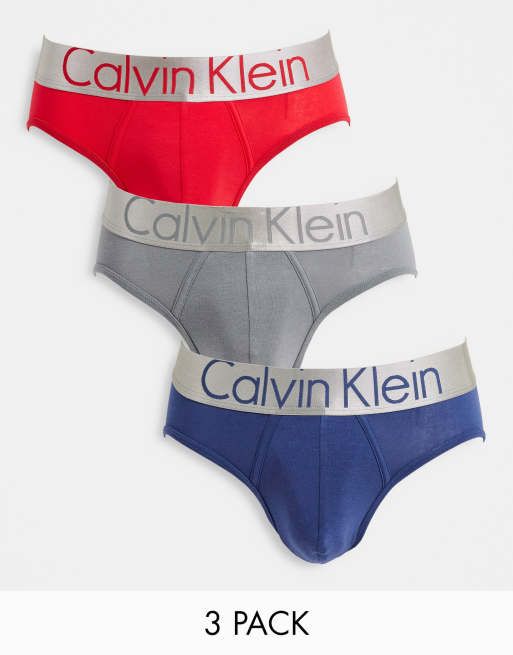 Calvin Klein - Set van 3 onderbroeken in grijs, rood en marineblauw