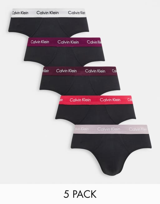 Calvin Klein - Set van 5 heuponderbroeken in zwart met gekleurde tailleband