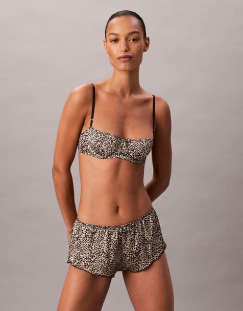 Calvin Klein - Set van mix en match beha en short van satijn in luipaardprint - view 1