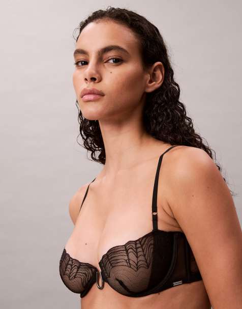 Calvin Klein sexy satin balconette bra in black lace - view 1