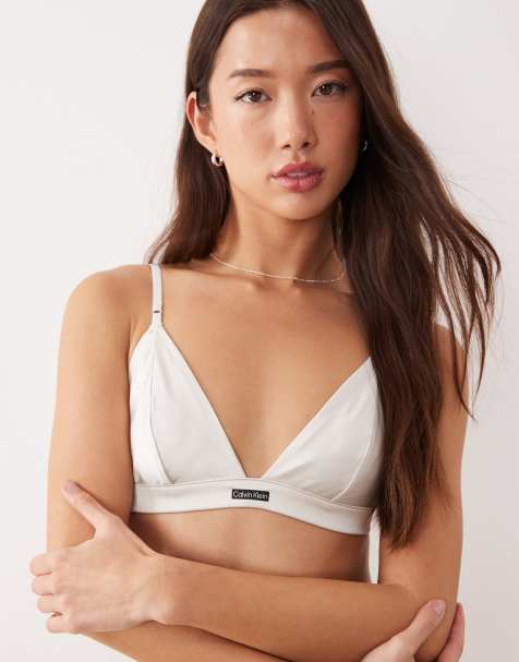 Calvin Klein sexy satin triangle bralette in white - view 1