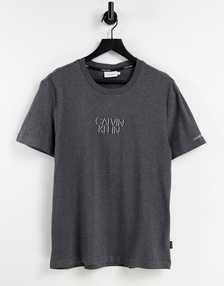 Calvin Klein shadow centre logo t-shirt in dark grey marl