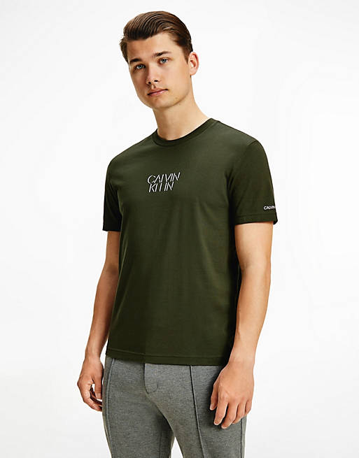 Calvin Klein shadow centre logo t-shirt in dark olive green