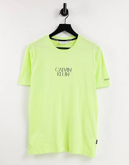 Calvin Klein shadow centre logo t-shirt in sunny lime yellow