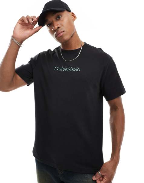 Calvin Klein shadow embossed logo t-shirt in black - view 1