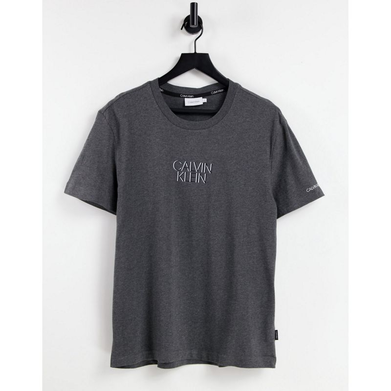 Designer OP8Ar Calvin Klein - Shadow - T-shirt grigio mélange scuro con logo centrale