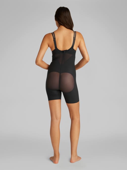 Calvin Klein Shapewear firm sculpted stay put mesh short bodysuit in black, 2 of 2