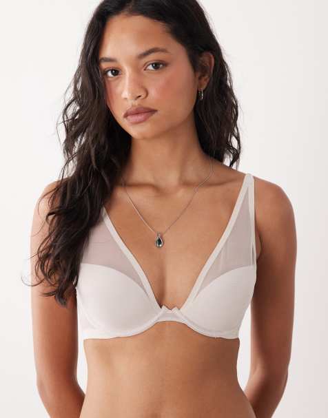 Calvin Klein – Shapewear – Gråvit push up-behå i mesh med djup urringning - view 1