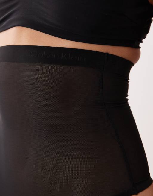 Calvin Klein Shapewear mesh high waisted lingerie thong in black, 2 of 4