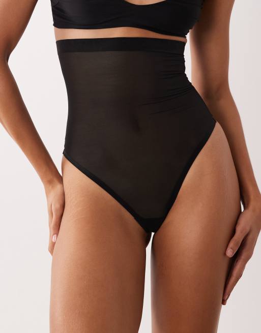 Calvin Klein Shapewear mesh high waisted lingerie thong in black, 3 of 4