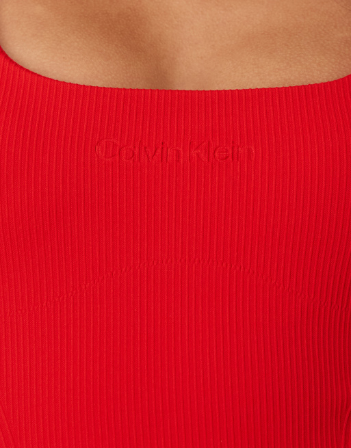 Calvin Klein Shapewear ribbed one piece swimsuit in red, 2 of 4