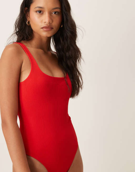 Calvin Klein Shapewear ribbed one piece swimsuit in red, 4 of 4