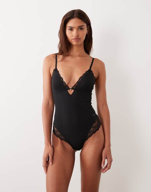 Calvin Klein Shapewear – Sensual – Figurformender Body aus elastischer Spitze in Schwarz, 4 von 4