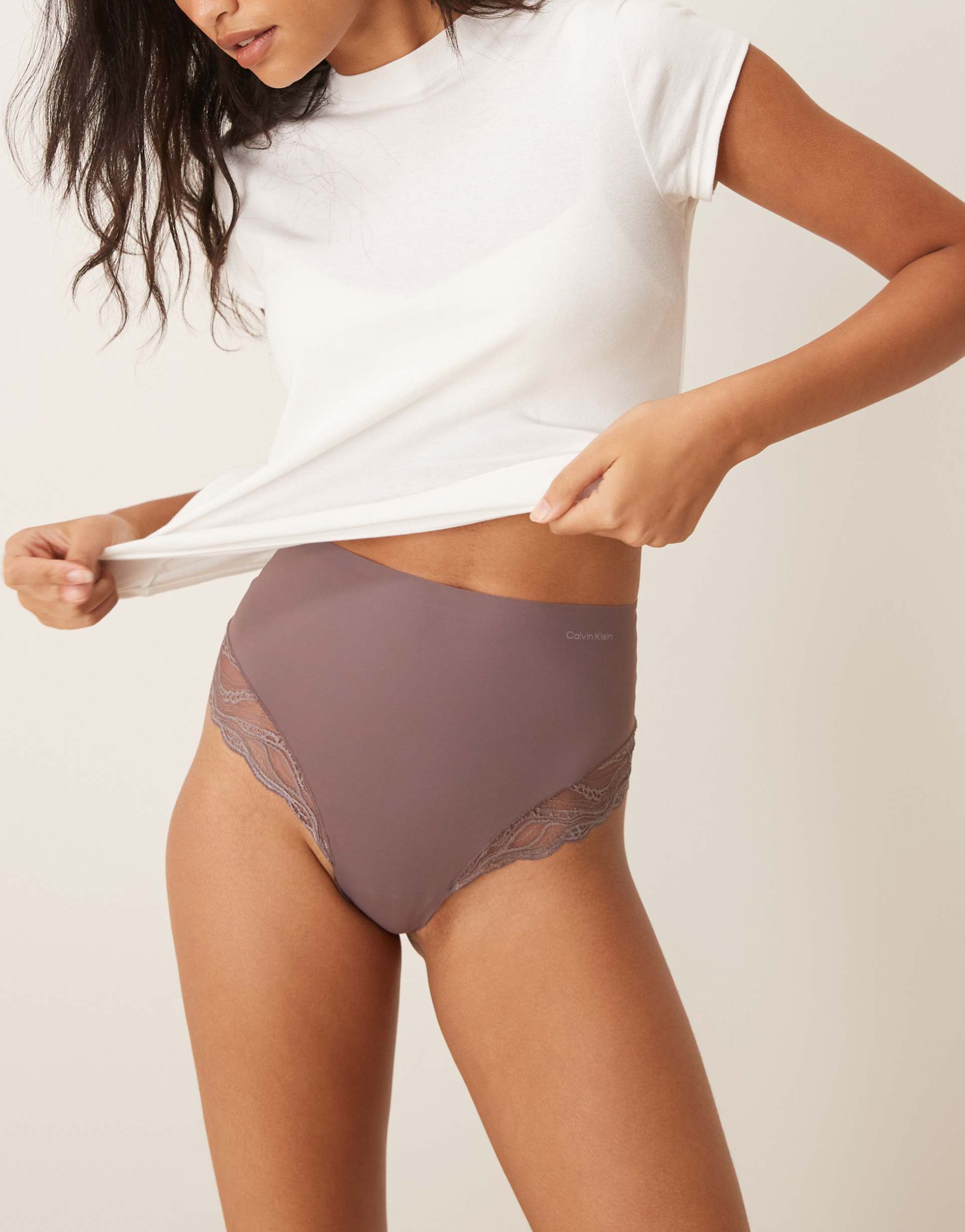 calvin klein shapewear sensual stretch lace thong in brown