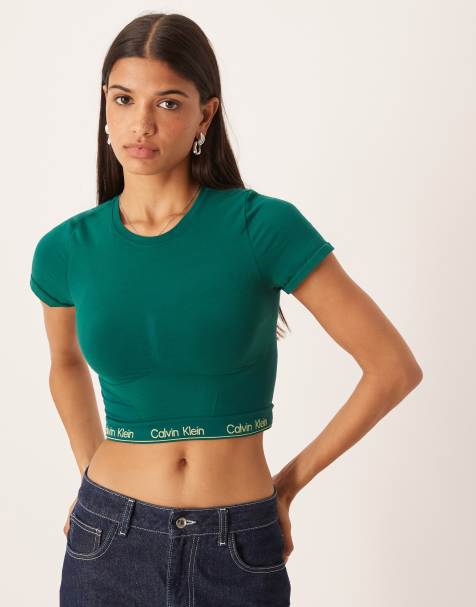 Calvin Klein Shapewear short sleeve top in forest green - view 1
