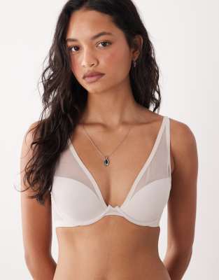 Shapewear - Soutien-gorge push-up pigeonnant en tulle - Gris-Blanc 95A