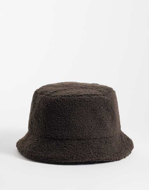 Calvin Klein sherpa bucket hat with patch logo in chocolate brown, 3 of 3