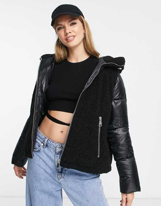 sherpa padded jacket black | ASOS