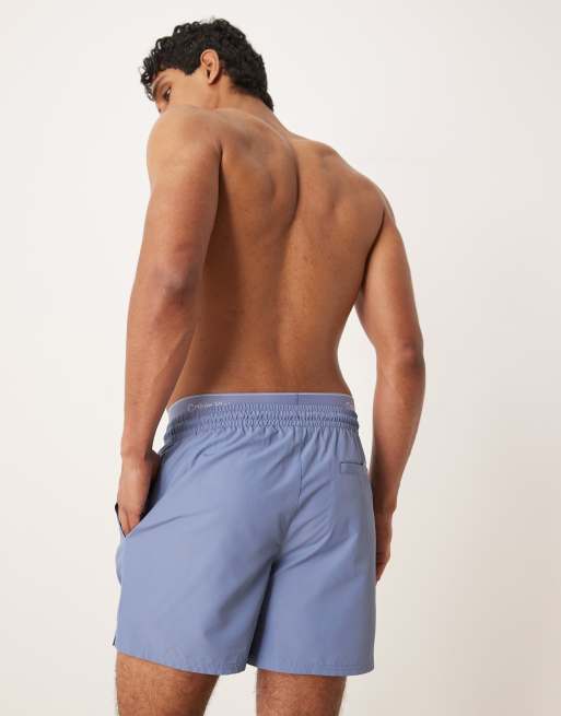 Calvin Klein - Short de bain avec cordon de serrage et ceinture logo - Bleu, 3 de 4