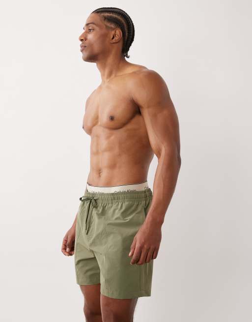 Calvin Klein - Short de bain avec cordon de serrage et logo à la taille - Vert, 3 de 5