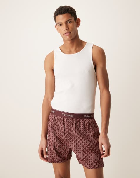 Calvin Klein - Short de pyjama style caleçon en coton à imprimé logo - Bordeaux - view 1