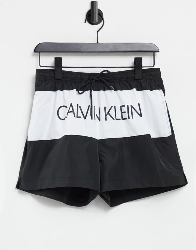 Calvin Klein short drawstring large logo swim shorts in black