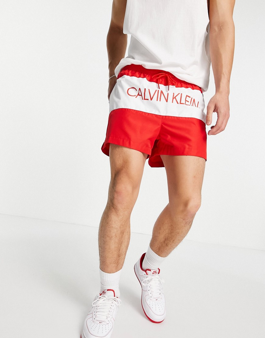 Calvin Klein short drawstring swim shorts in red