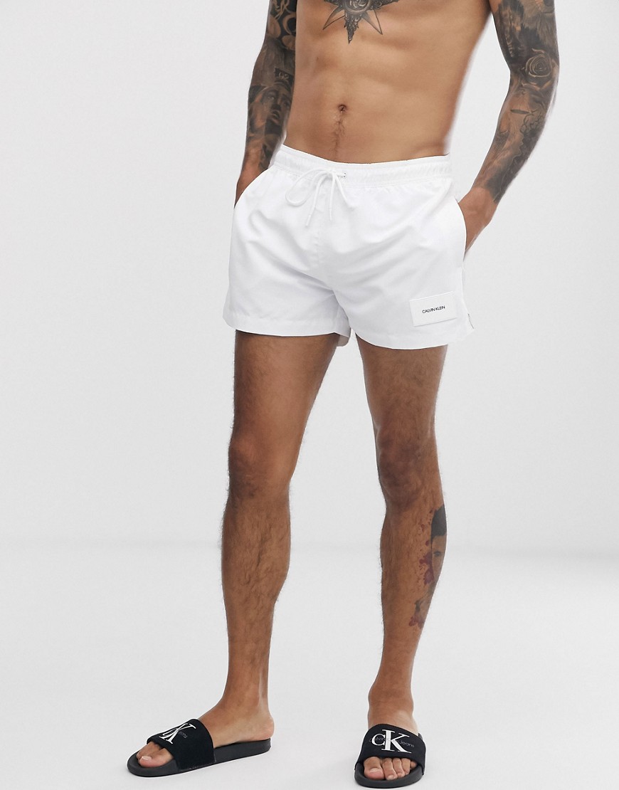 Calvin Klein short drawstring swim shorts-White
