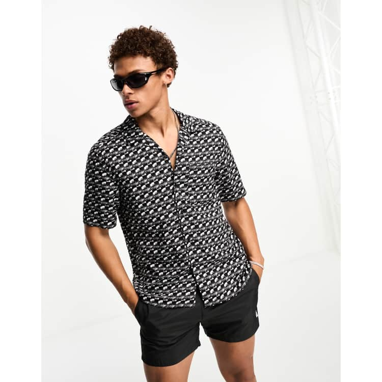 Calvin Klein short sleeve bowling shirt in black print ASOS