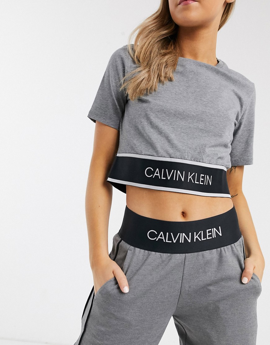 Calvin Klein short sleeve crop top in medium grey heather