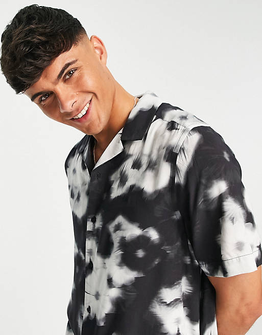 Calvin Klein short sleeve floral print shirt relaxed fit in black | ASOS