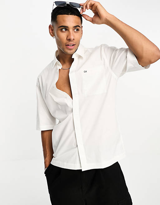 Calvin Klein short sleeve poplin stretch shirt in white | ASOS