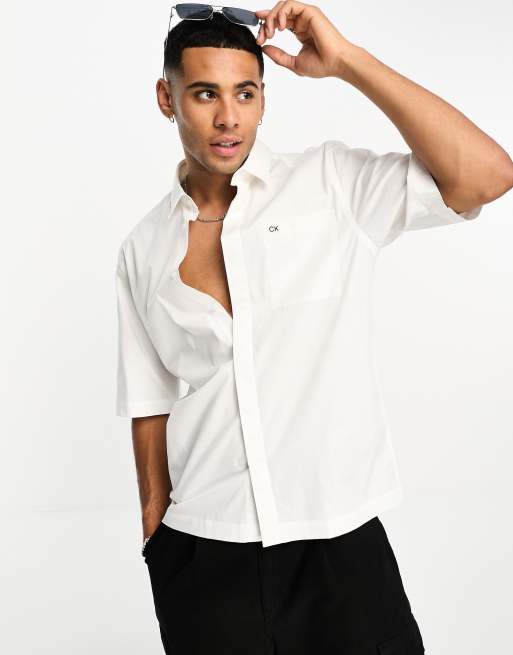 short Calvin in ASOS white shirt Klein | sleeve stretch poplin