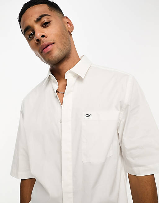 in Calvin ASOS stretch shirt sleeve white Klein | short poplin