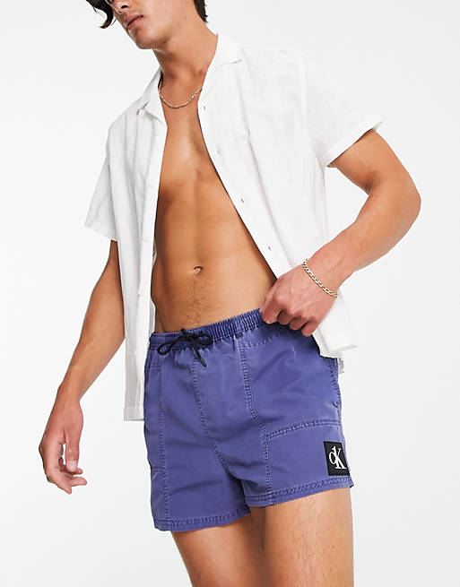Calvin Klein short swimshorts with small logo in washed blue