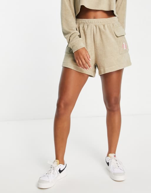 Calvin Klein - Short van badstof met hoge taille in crème 