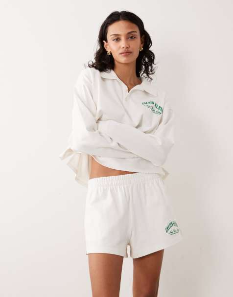 Calvin Klein – Shorts aus Jersey in Cremeweiß mit Logo, Kombiteil - view 1