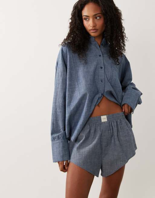 Calvin Klein – Langärmliges Hemd und Shorts in Indigoblau, 2 von 3