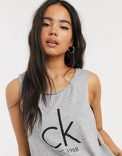 Calvin Klein side knot beach tank top in grey | ASOS