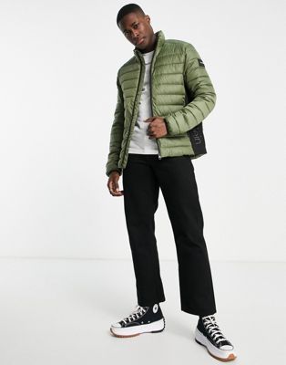Calvin Klein side logo lightweight puffer jacket in khaki green - KHAKI