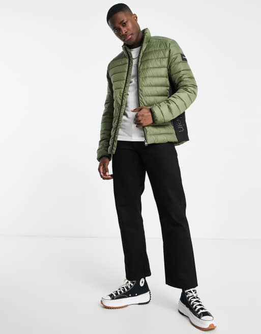 Calvin Klein side logo lightweight puffer jacket in khaki green - KHAKI ...