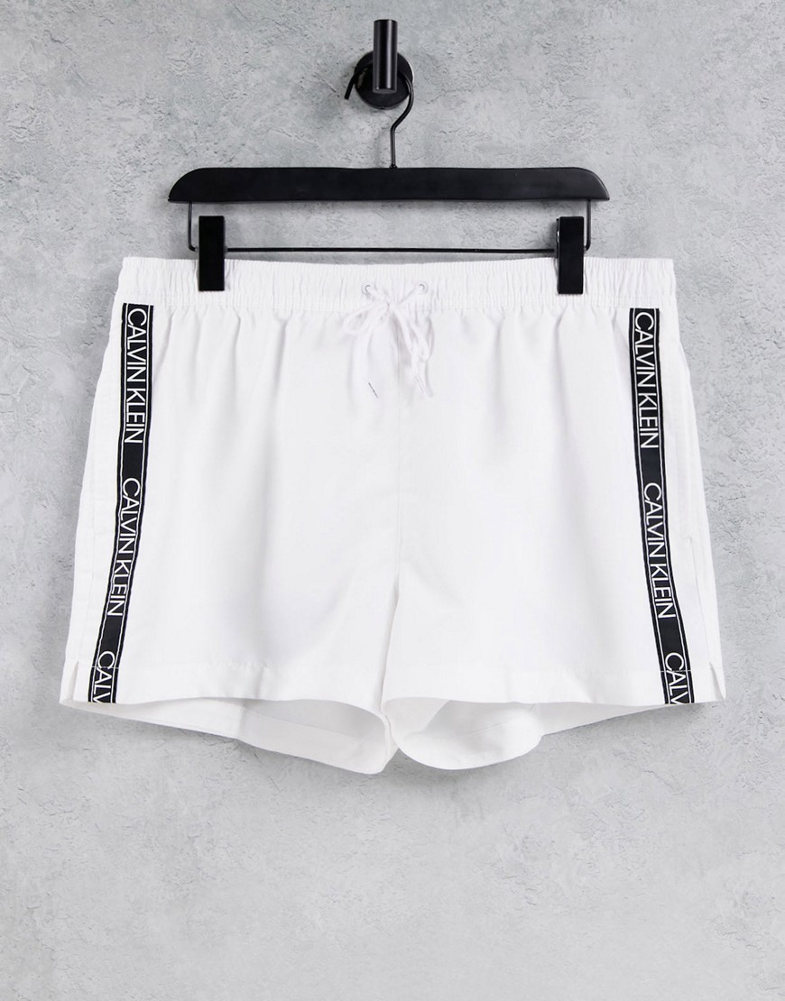 Calvin Klein side logo short drawstring swim shorts in white