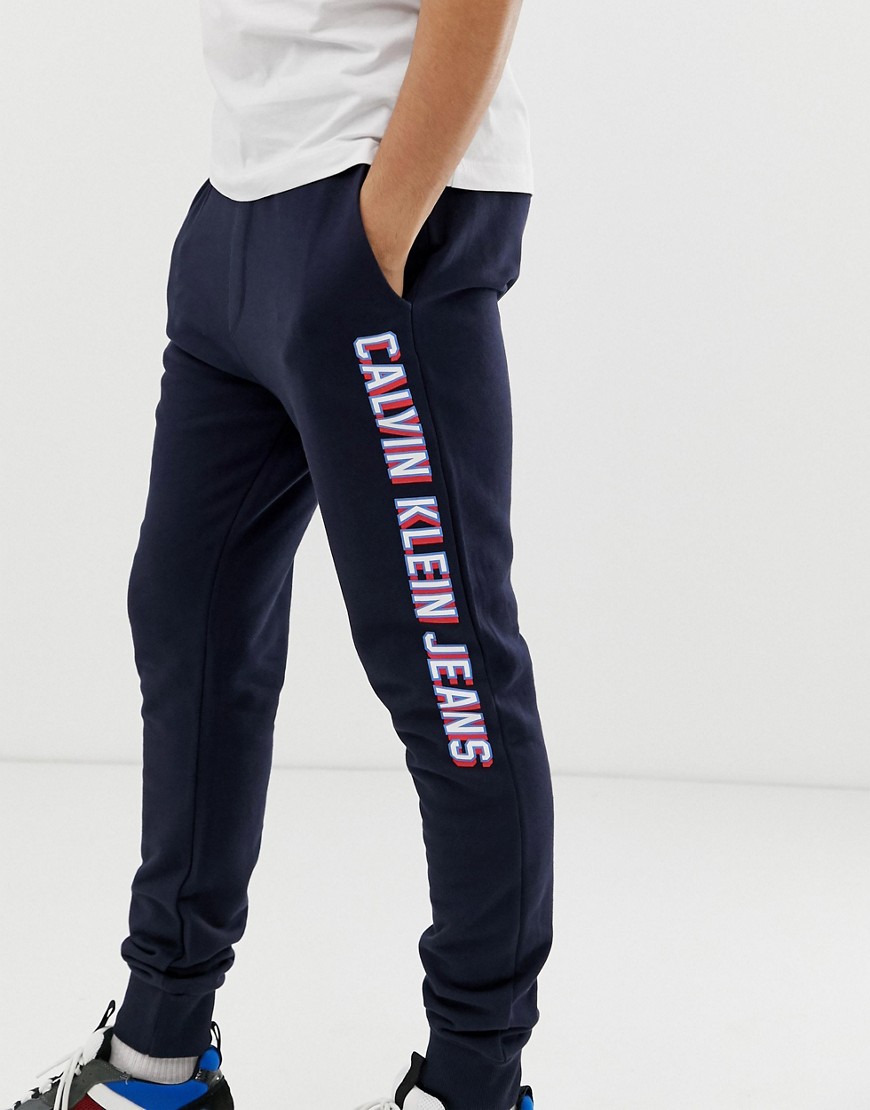 Calvin Klein side logo slim fit trousers-Navy