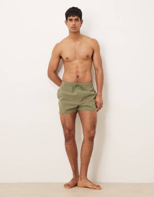 Calvin Klein side script logo drawstring swim shorts in khaki, 3 of 4