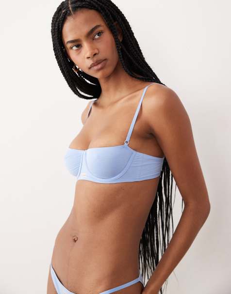 Calvin Klein – Signature – Blå, ofodrad balconette-behå i bomull-modalmix - view 1