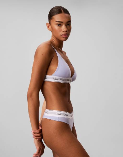 Calvin Klein Signature logo lightly lined triangle bra in lilac, 2 of 3
