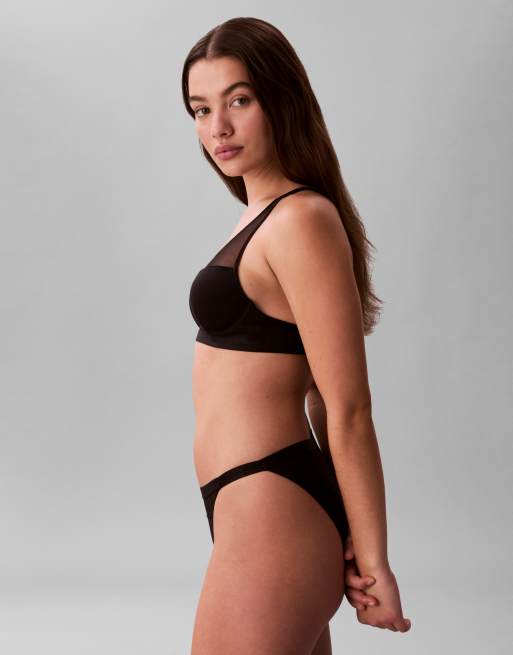 Calvin Klein - Signature Modal - Reggiseno scollo profondo in modal a rete trasparente nero leggermente foderato, 3 di 5