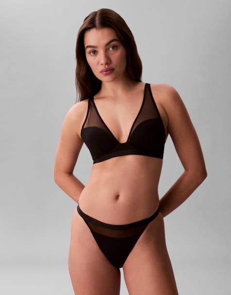 Calvin Klein Signature Modal Sheer Mesh lightly lined plunge bra in black - view 1